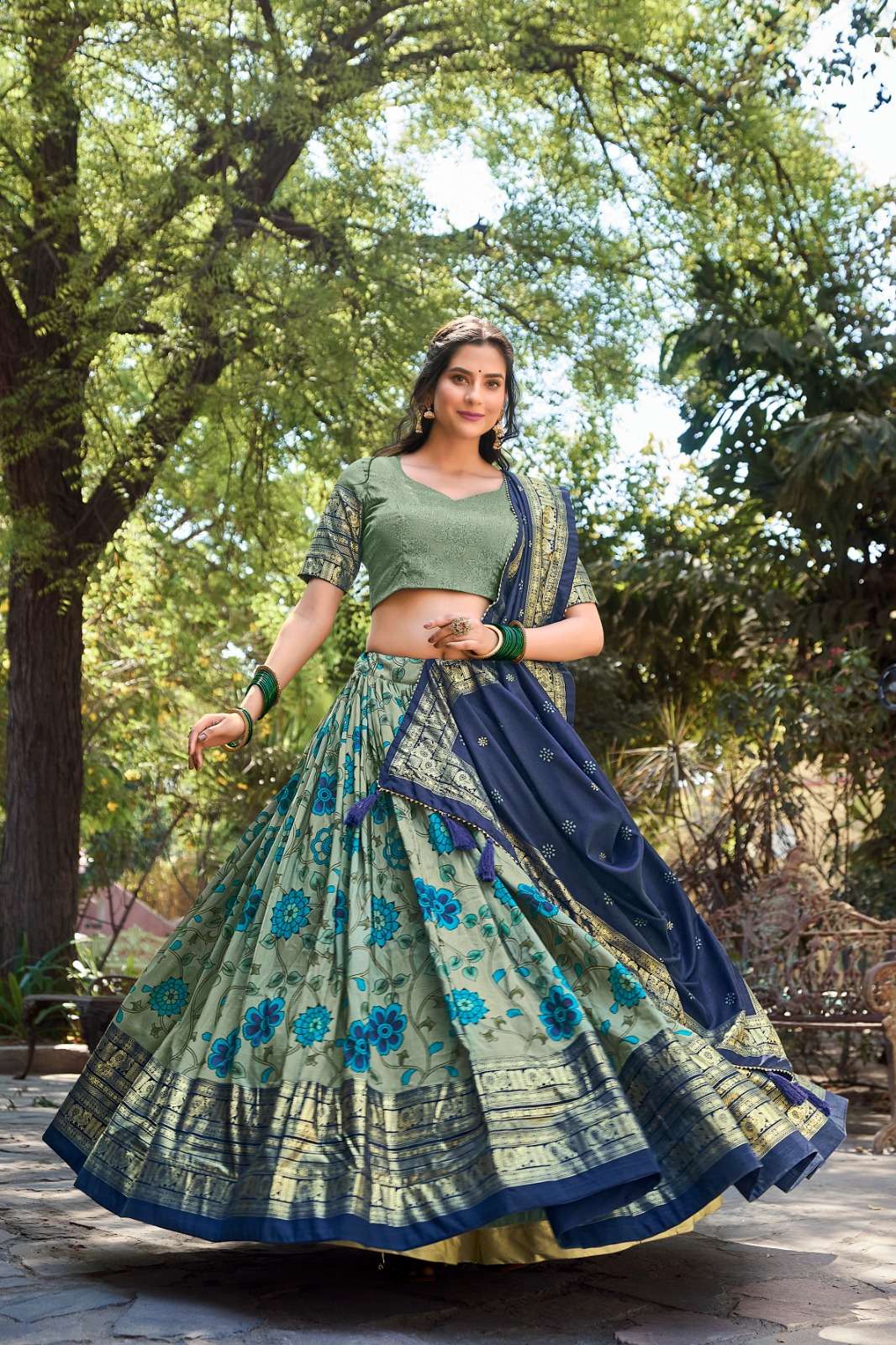 DESIGNER FANCY WEDDING PARTY WEAR INDIAN TUSSAR SILK BLUE LEHENGA CHOLI WITH SILK DUPATTA PC 1204 C