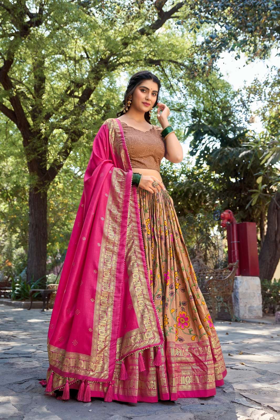 DESIGNER FANCY WEDDING PARTY WEAR INDIAN TUSSAR SILK CHIKU LEHENGA CHOLI WITH SILK DUPATTA PC 1204 D