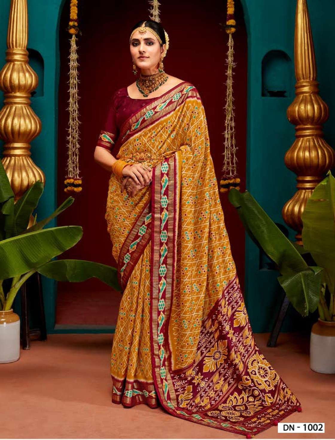 DESIGNER FANCY WEDDING PARTY WEAR INDIAN YELLOW PATOLA SILK SAREE COLLECTION SM SHUBHSHREE 1002