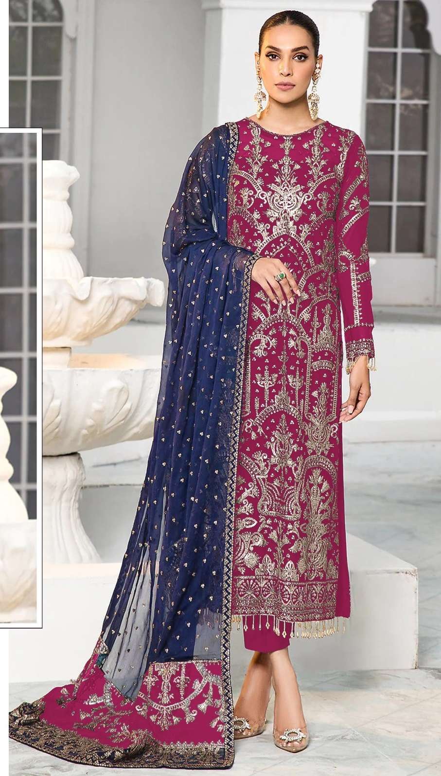 DESIGNER FANCY WEDDING PARTY WEAR ORGANZA INDIAN PAKISTANI RANI PINK SALWAR SUIT CPR 1081 B