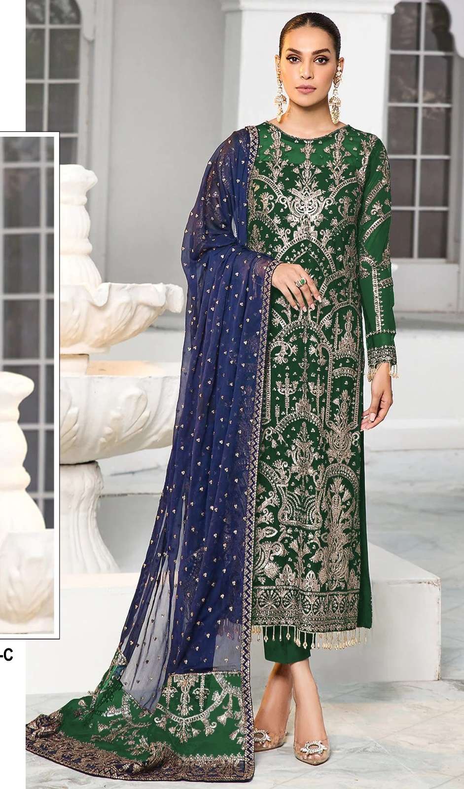 DESIGNER FANCY WEDDING PARTY WEAR ORGANZA INDIAN PAKISTANI GREEN SALWAR SUIT CPR 1081 C