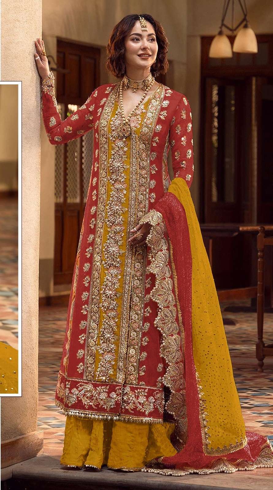 DESIGNER FANCY WEDDING PARTY WEAR ORGANZA INDIAN PAKISTANI RED STRAIGHT SALWAR SUIT SRH 1080 A