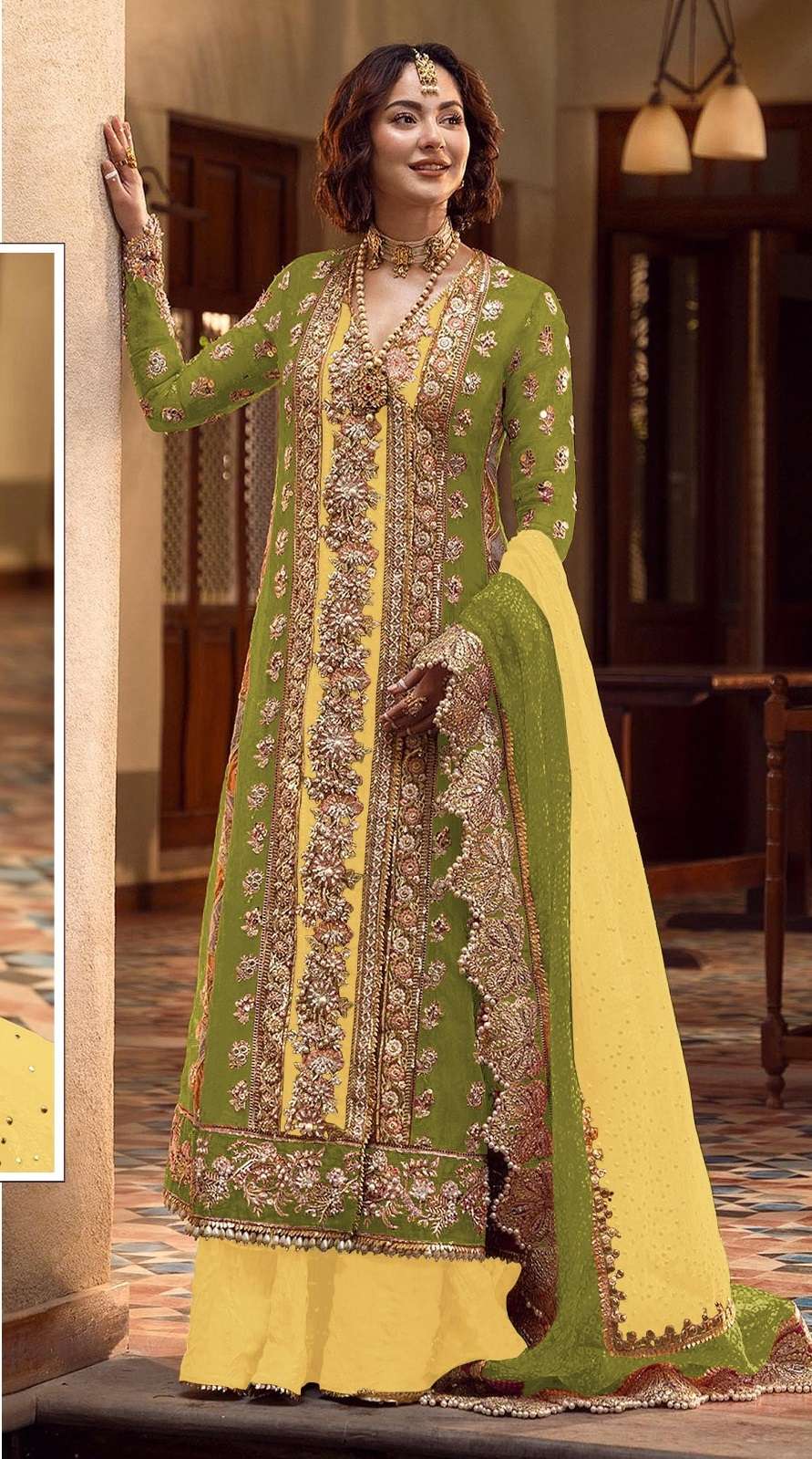 DESIGNER FANCY WEDDING PARTY WEAR ORGANZA INDIAN PAKISTANI GREEN STRAIGHT SALWAR SUIT SRH 1080 E