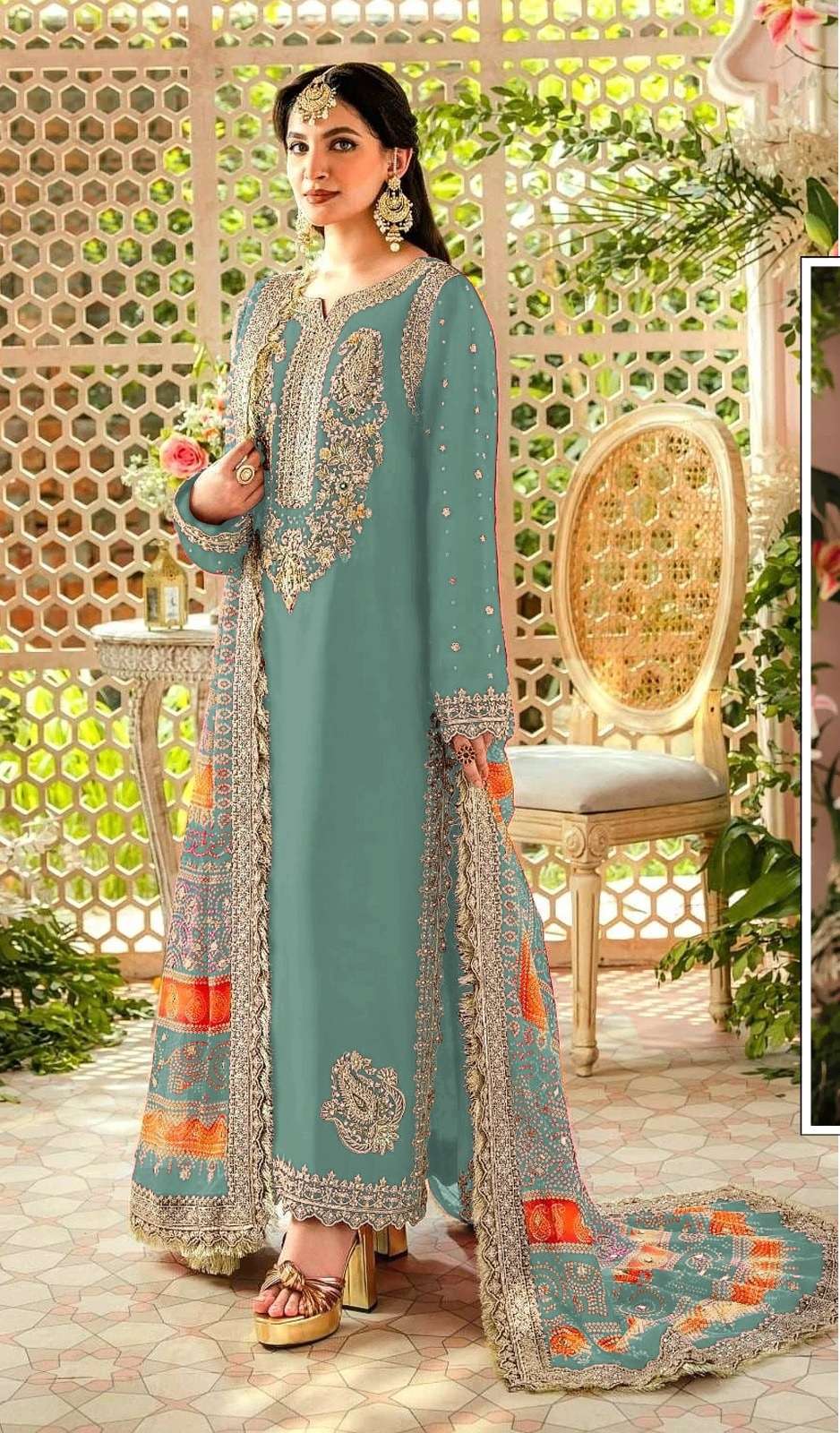 DESIGNER FANCY WEDDING PARTY WEAR SKY BLUE GEORGETTE STRAIGHT INDIAN PAKISTANI SALWAR SUIT SRH 1074J