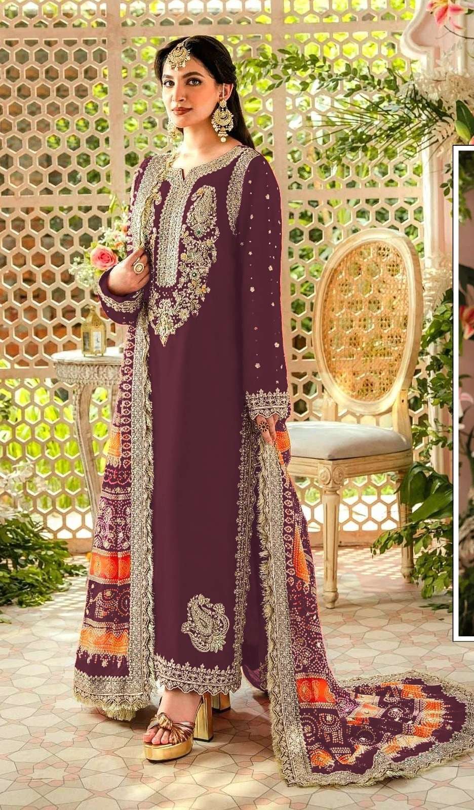 DESIGNER FANCY WEDDING PARTY WEAR WINE GEORGETTE STRAIGHT INDIAN PAKISTANI SALWAR SUIT SRH 1074G