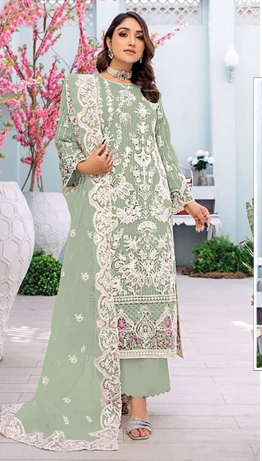 DESIGNER INDIAN PAKISTANI FANCY WEDDING PARTY WEAR PISTA GREEN ORGANZA STRAIGHT SALWAR SUIT SRH 1089 B