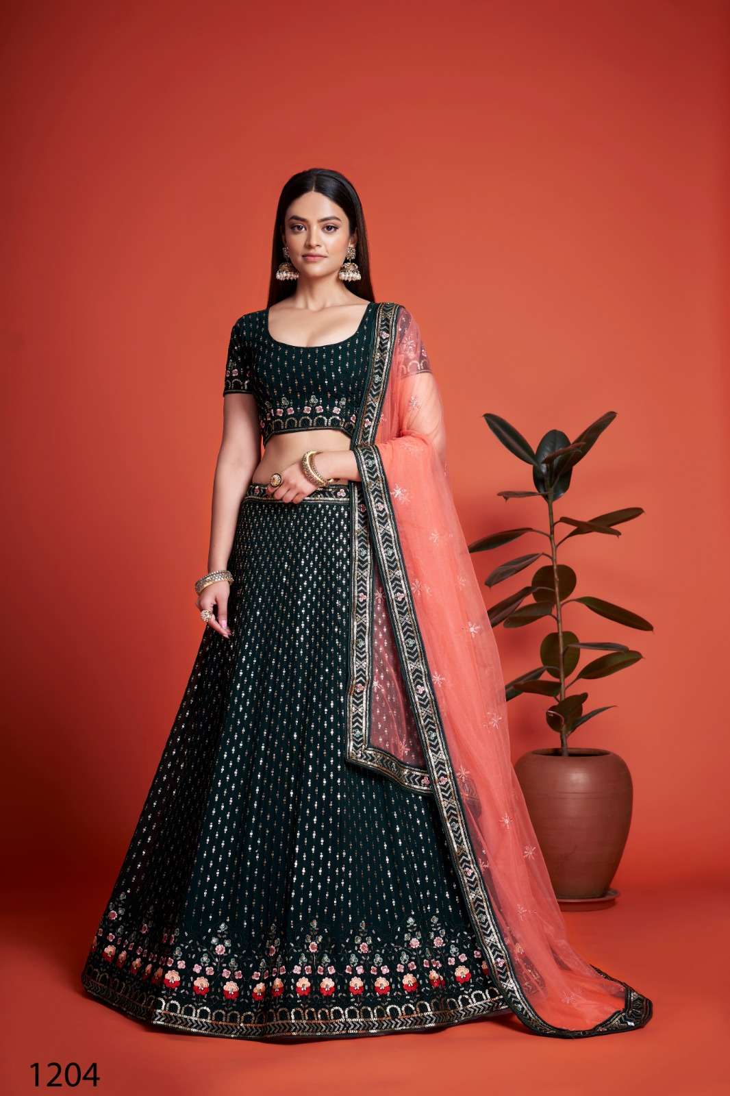 DESIGNER TRENDY STYLISH FANCY WEDDING PARTY WEAR BLACK GEORGETTE LEHENGA CHOLI DST PC 1204