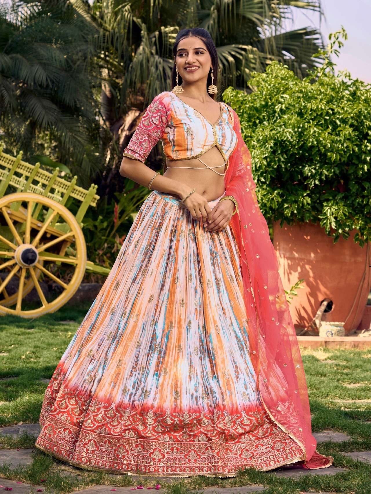 DESIGNER TRENDY STYLISH FANCY WEDDING PARTY WEAR CHINON SILK PINK LEHENGA CHOLI DST DIF 5051