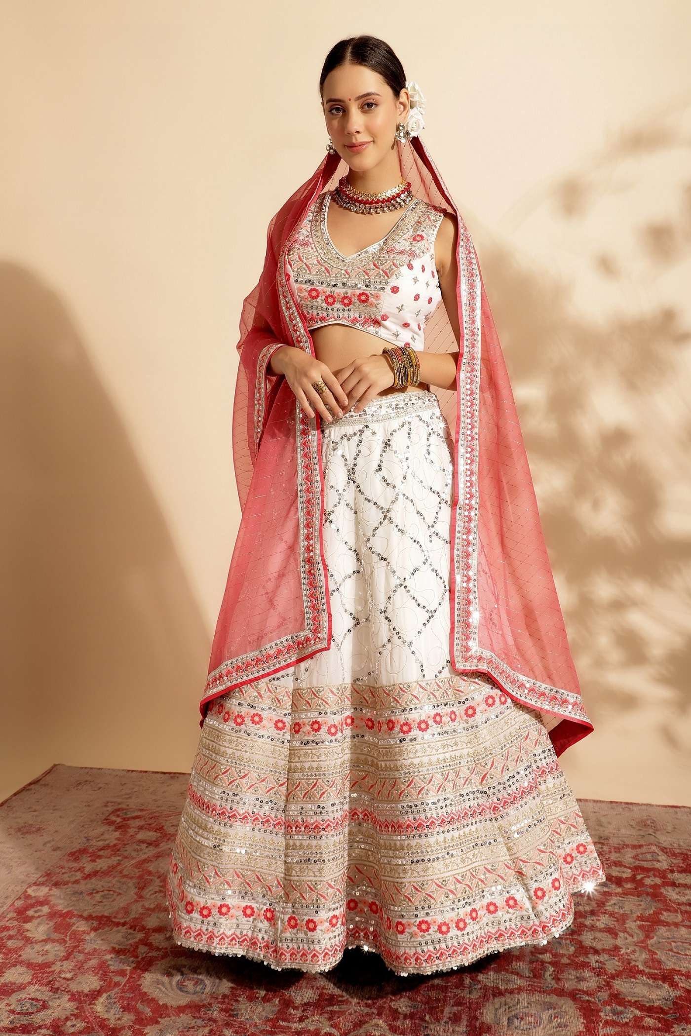 DESIGNER TRENDY STYLISH FANCY WEDDING PARTY WEAR GEORGETTE GAJARI LEHENGA CHOLI ANTS BRIDESMAID 11008