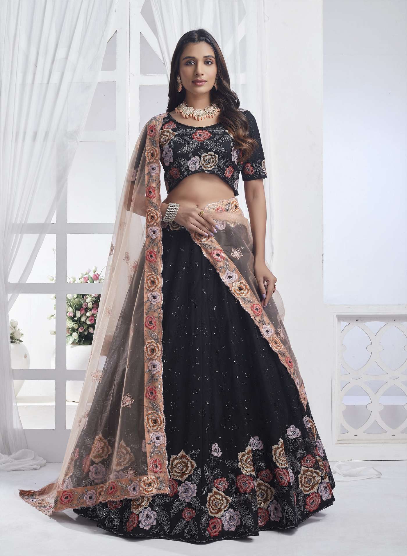 DESIGNER TRENDY STYLISH FANCY WEDDING PARTY WEAR INDIAN BLACK LEHENGA CHOLI ANANTESH 11014