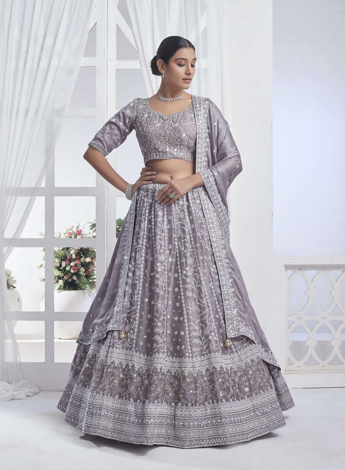 DESIGNER TRENDY STYLISH FANCY WEDDING PARTY WEAR INDIAN GREY LEHENGA CHOLI ANANTESH 11015