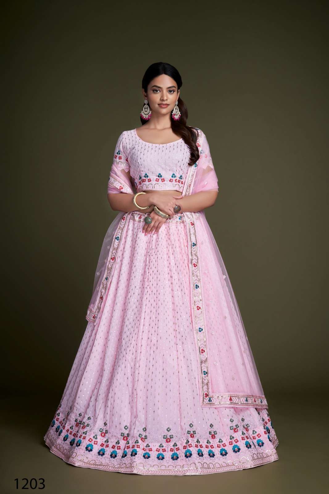 DESIGNER TRENDY STYLISH FANCY WEDDING PARTY WEAR PINK GEORGETTE LEHENGA CHOLI DST PC 1203