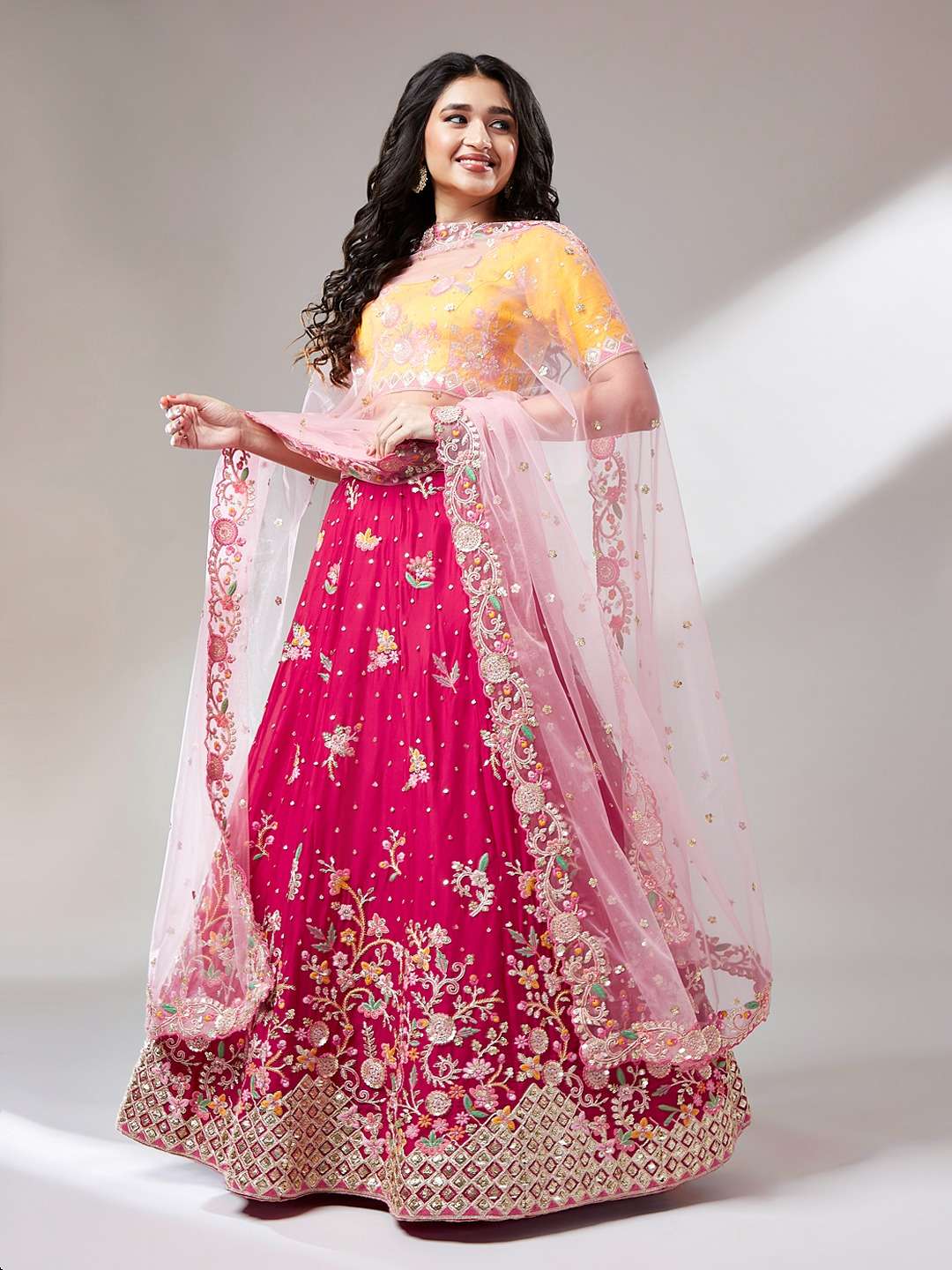 DESIGNER TRENDY STYLISH FANCY WEDDING PARTY WEAR RANI PINK GEORGETTE LEHENGA CHOLI SMM PC 1