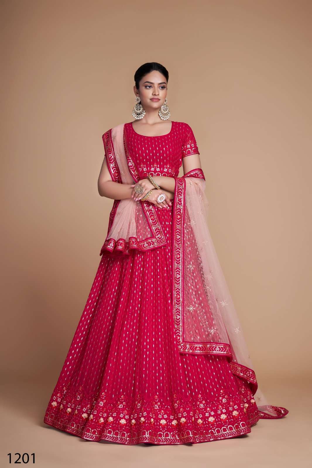 DESIGNER TRENDY STYLISH FANCY WEDDING PARTY WEAR RANI PINK GEORGETTE LEHENGA CHOLI DST PC 1201