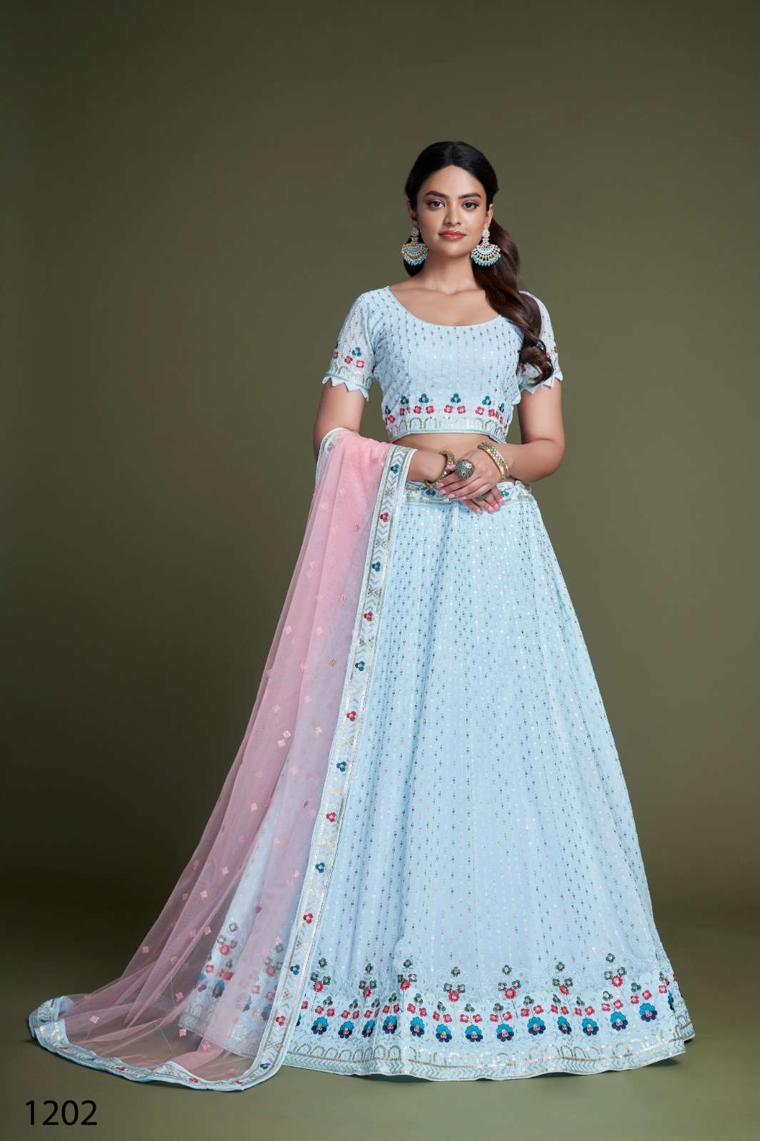 DESIGNER TRENDY STYLISH FANCY WEDDING PARTY WEAR SKY BLUE GEORGETTE LEHENGA CHOLI DST PC 1202