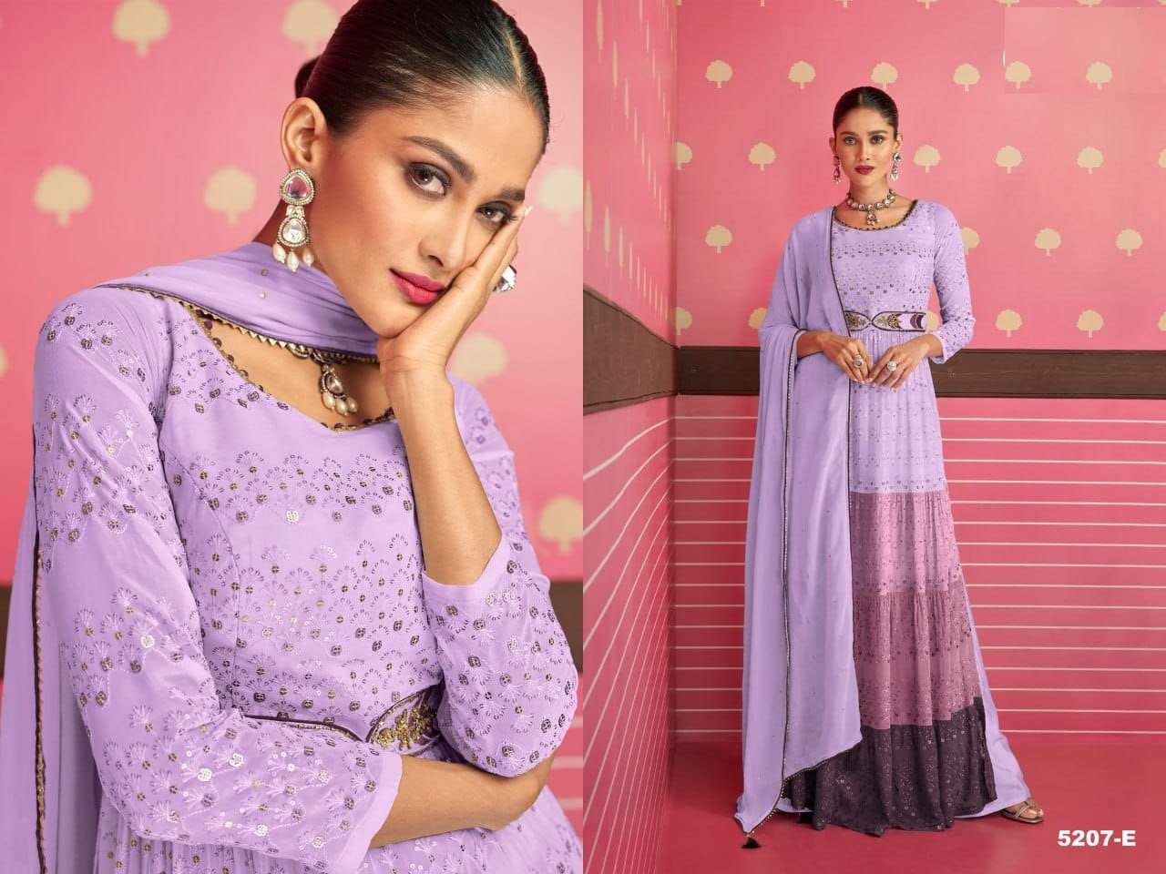 DESIGNER WEDDING PARTY WEAR GEORGETTE PURPLE ANARKALI SALWAR SUIT GOWN JG 5207 E