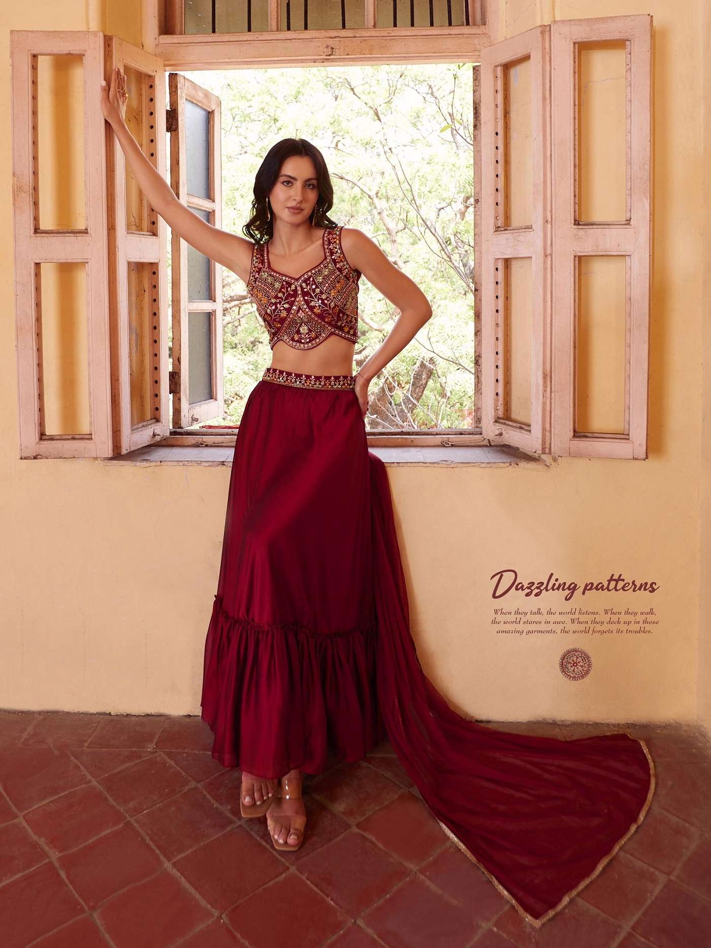 INDIAN DESIGNER FANCY WEDDING PARTY WEAR GAORGETTE READY TO WEAR MAROON SHARARA PALLAZO SALWAR SUIT ALZ 5001