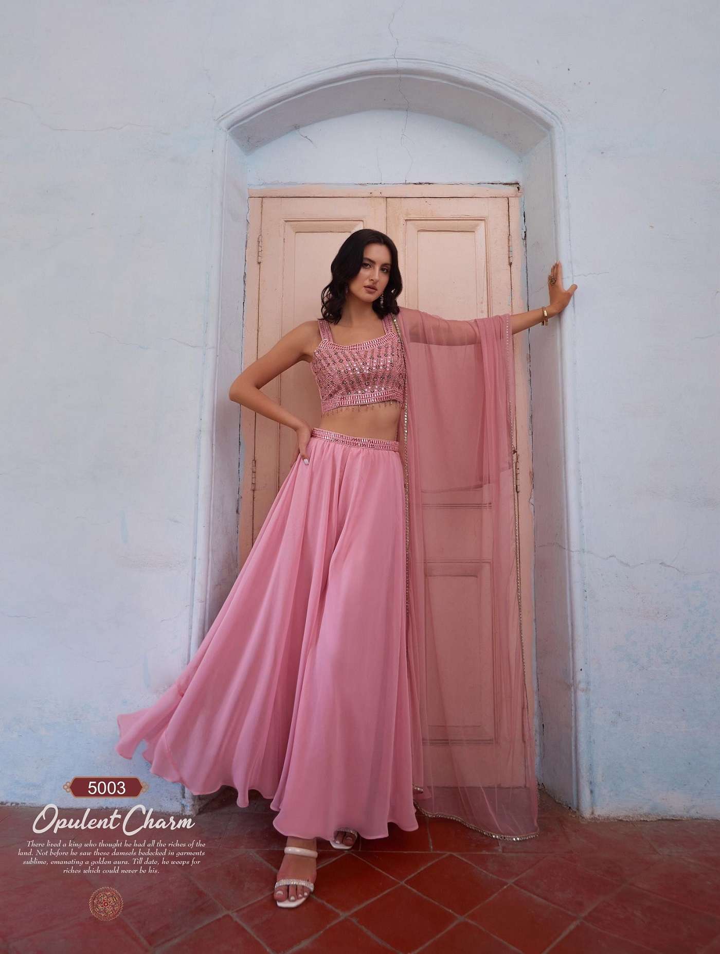 INDIAN DESIGNER FANCY WEDDING PARTY WEAR GAORGETTE READY TO WEAR PINK SHARARA PALLAZO SALWAR SUIT ALZ 5003