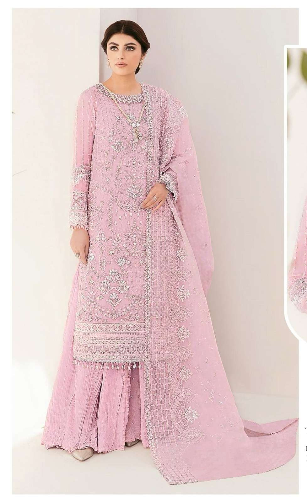 INDIAN DESIGNER FANCY WEDDING PARTY WEAR GEORGETTE PINK SHARARA PALLAZO SALWAR SUIT CPR 1643 A