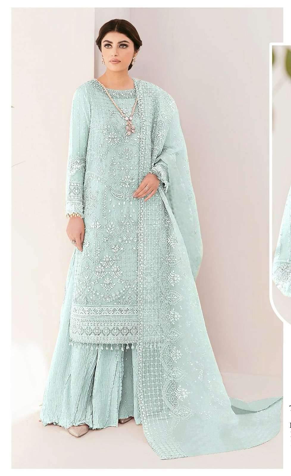 INDIAN DESIGNER FANCY WEDDING PARTY WEAR GEORGETTE SKY BLUE SHARARA PALLAZO SALWAR SUIT CPR 1643 B