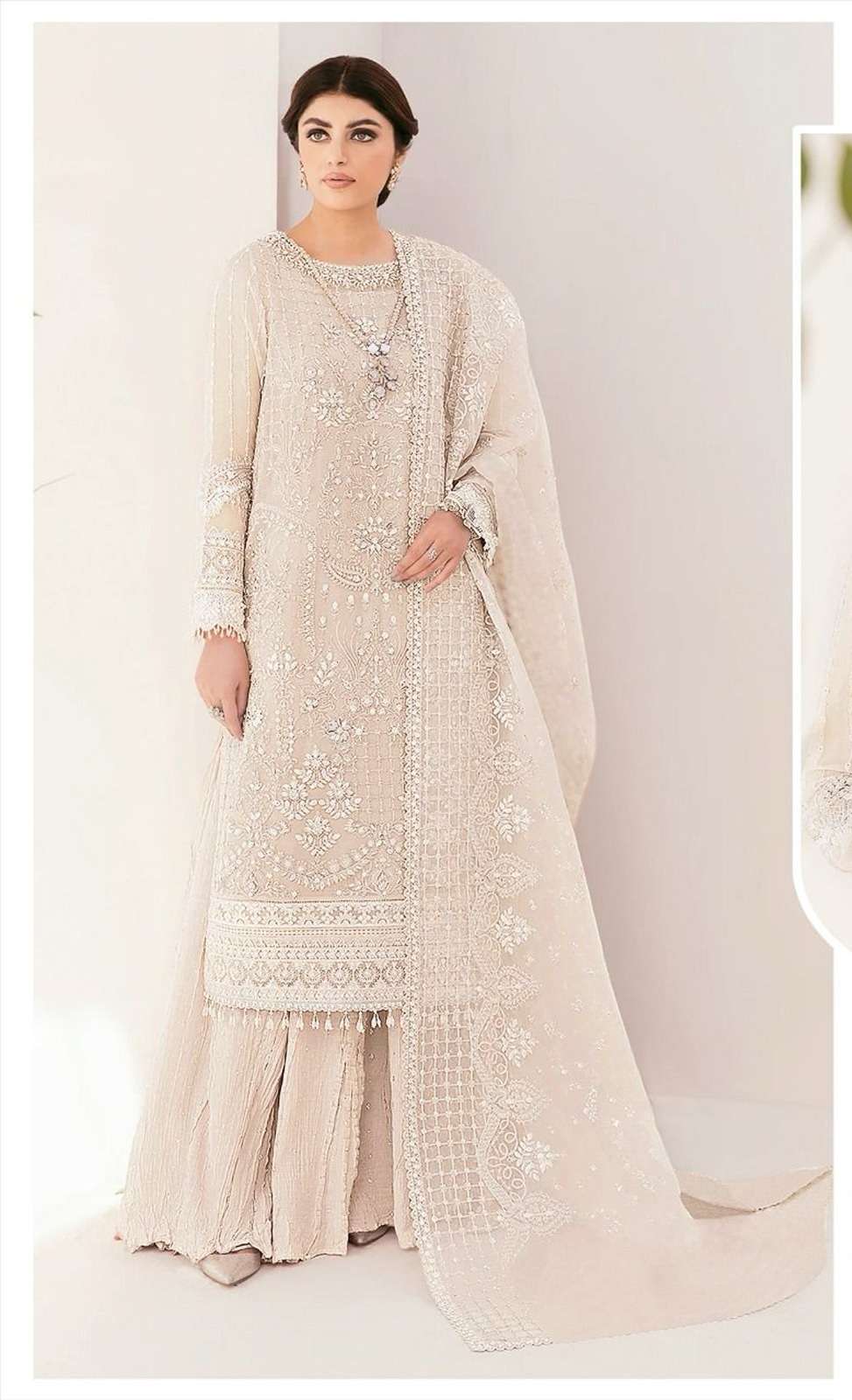 INDIAN DESIGNER FANCY WEDDING PARTY WEAR GEORGETTE BEIGE SHARARA PALLAZO SALWAR SUIT CPR 1643 C