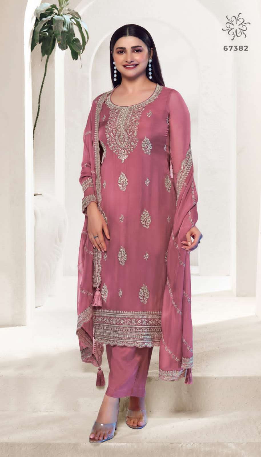 INDIAN DESIGNER FANCY WEDDING PARTY WEAR PINK ORGANZA SILK STRAIGHT SALWAR SUIT RH CHAKORI 67382