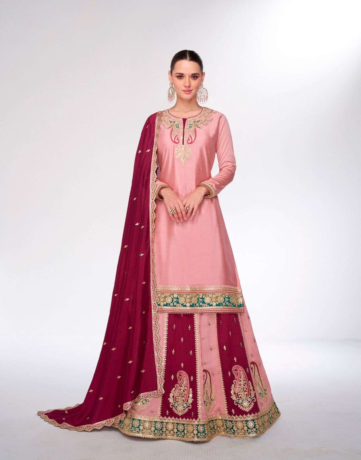 INDIAN DESIGNER FANCY WEDDING PARTY WEAR PREMIUM SILK PINK SHARARA PALLAZO SALWAR SUIT AF KAHANI 9988