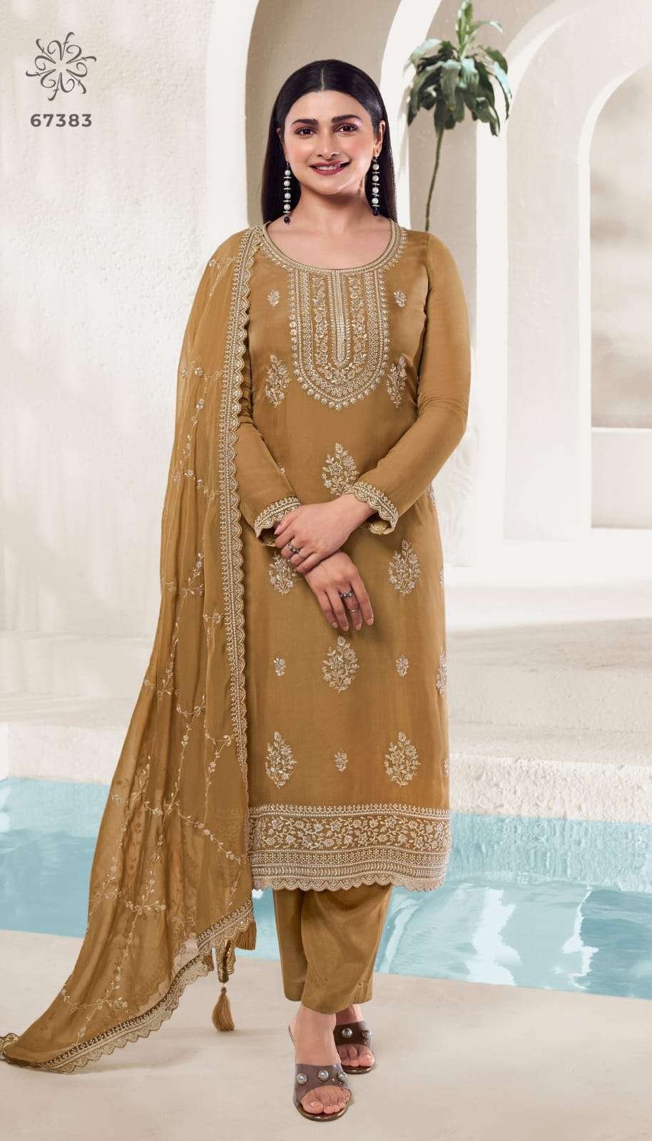 INDIAN DESIGNER FANCY WEDDING PARTY WEAR YELLOW ORGANZA SILK STRAIGHT SALWAR SUIT RH CHAKORI 67383