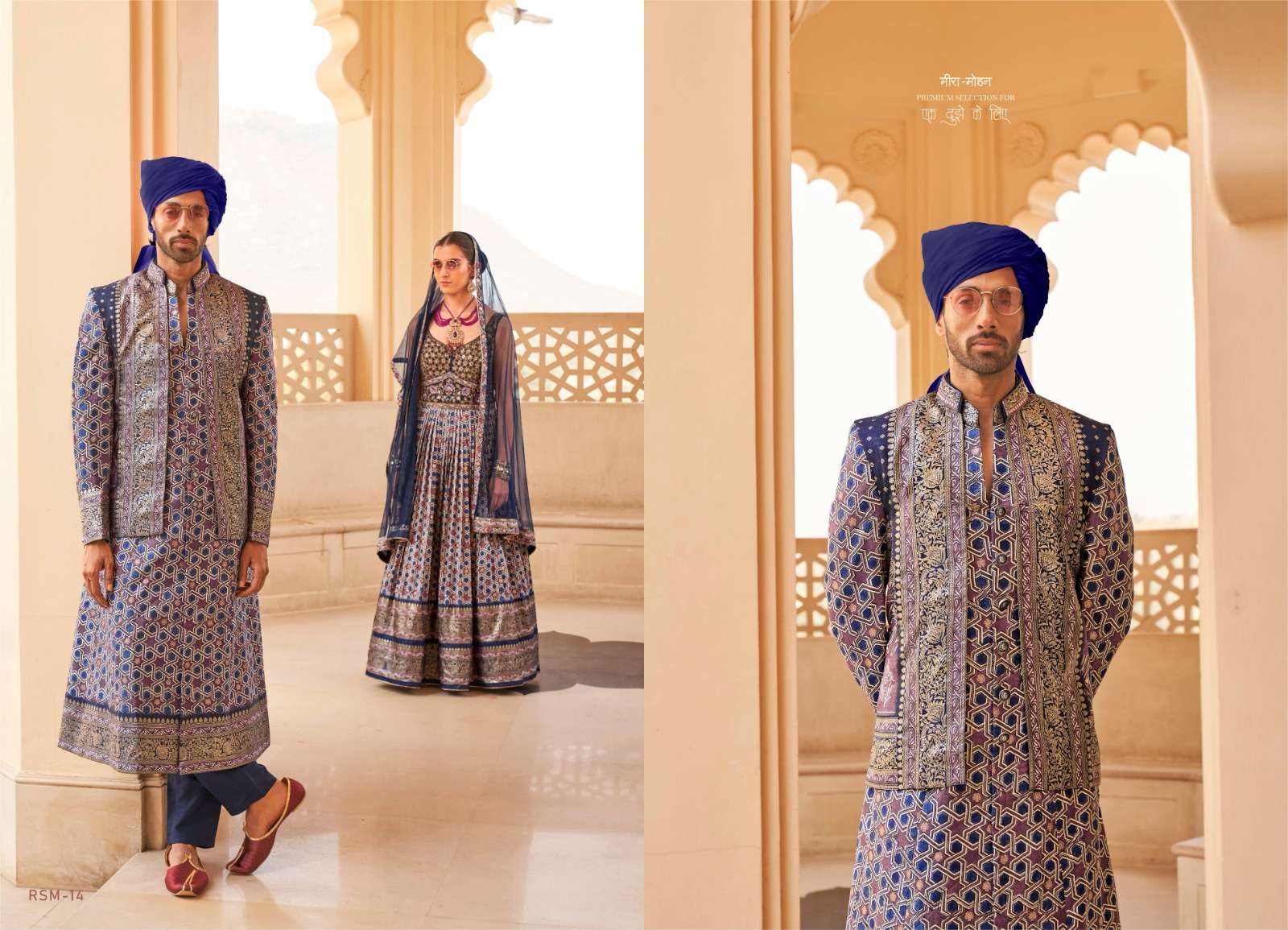 INDIAN DESIGNER MENS WEDDING READY TO WEAR BLUE SHERWANI INDO WESTERN SHERWANI COLLECTION SM RW 14