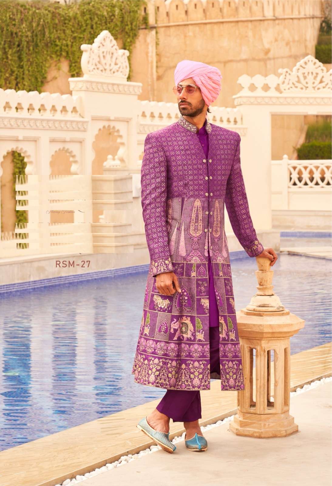 INDIAN DESIGNER MENS WEDDING READY TO WEAR MAGENTA WINE SHERWANI INDO WESTERN SHERWANI COLLECTION SM RW 27