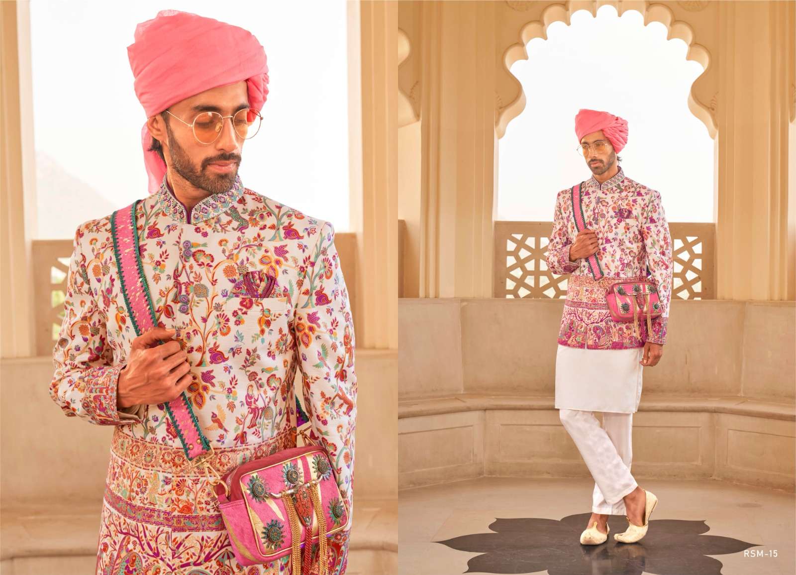 INDIAN DESIGNER MENS WEDDING READY TO WEAR WHITE PINK SHERWANI INDO WESTERN SHERWANI COLLECTION SM RW 15