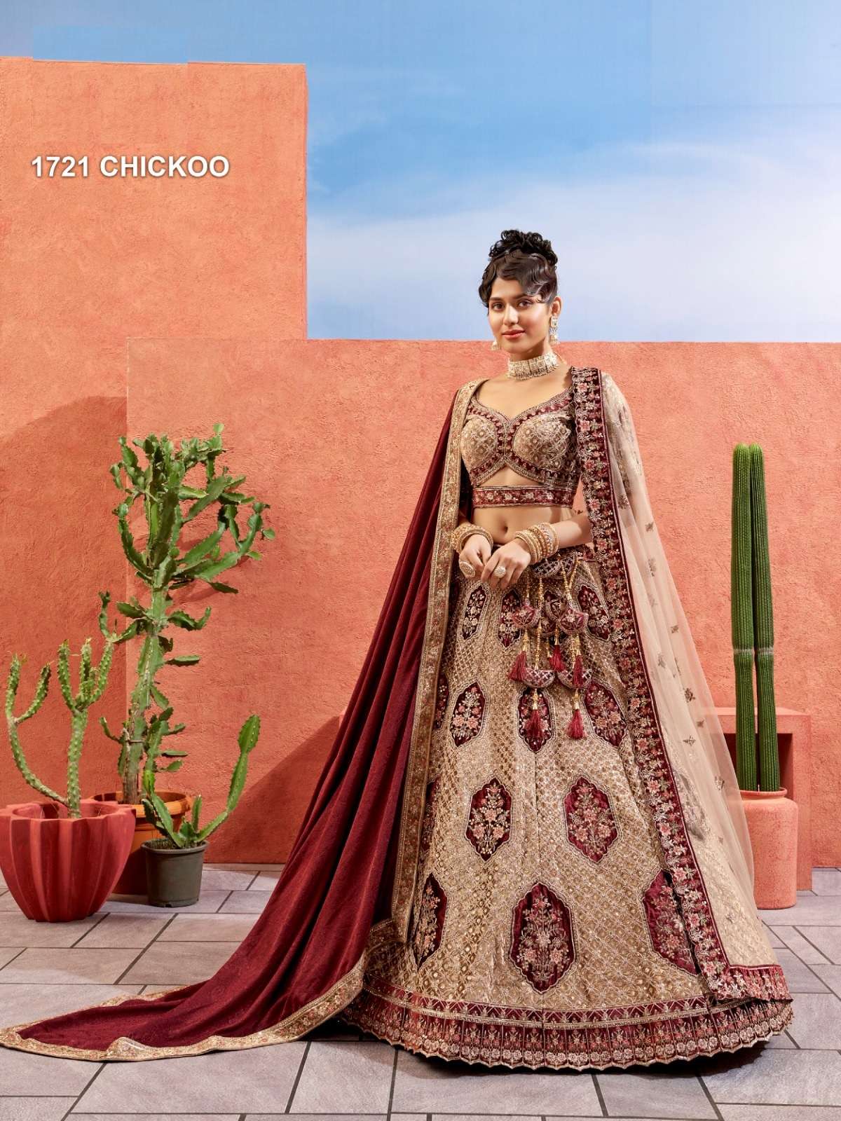 PREMIUM DESIGNER FANCY BOLLYWOOD STYLE INDIAN WEDDING BRIDAL CHIKOO VELVET LEHENGA CHOLI SM PAL 1721