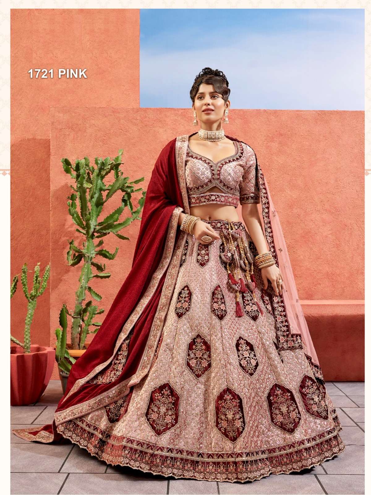 PREMIUM DESIGNER FANCY BOLLYWOOD STYLE INDIAN WEDDING BRIDAL PINK VELVET LEHENGA CHOLI SM PAL 1721