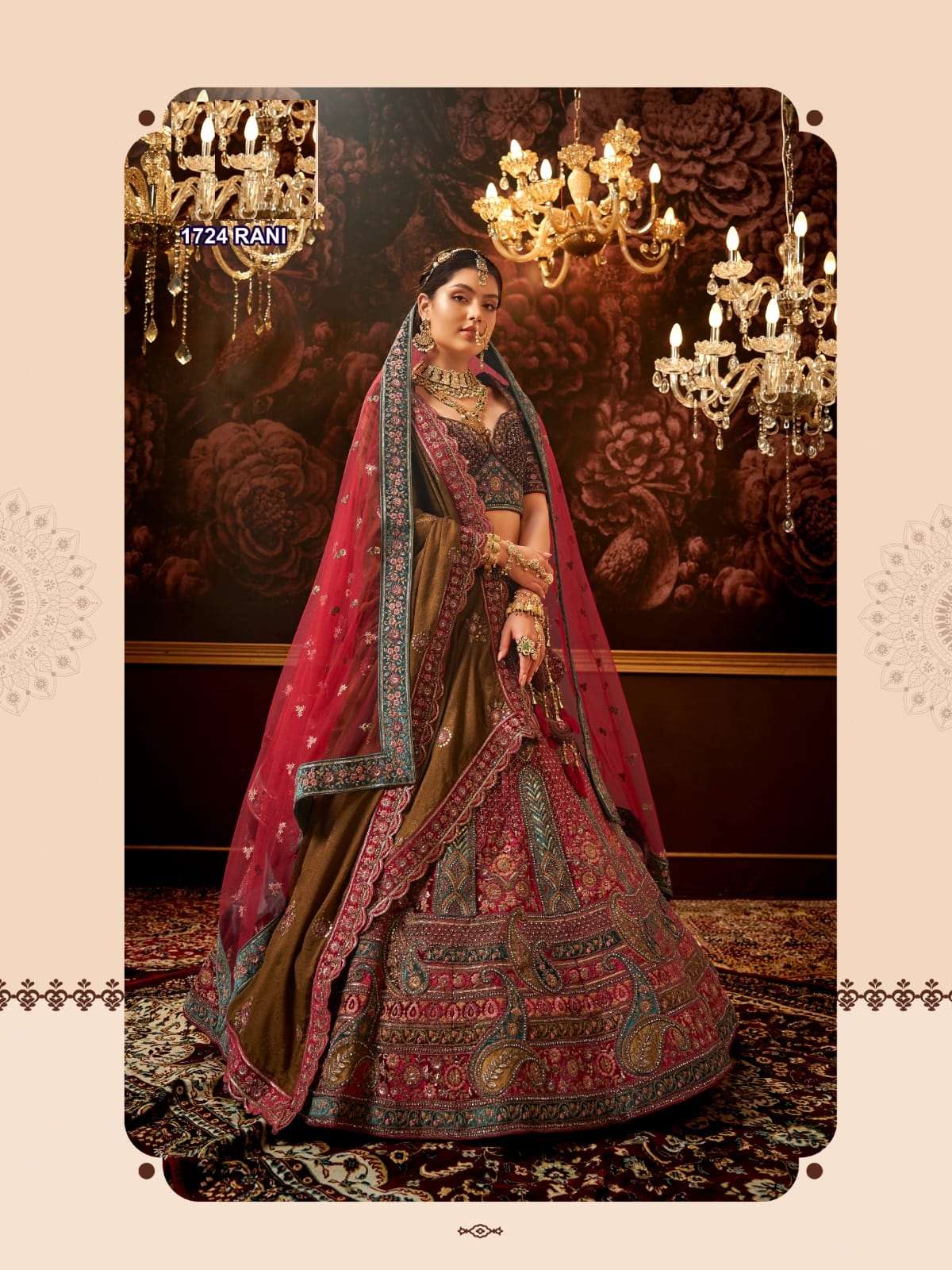 PREMIUM DESIGNER FANCY BOLLYWOOD STYLE INDIAN WEDDING BRIDAL RANI PINK VELVET LEHENGA CHOLI SM PAL 1724