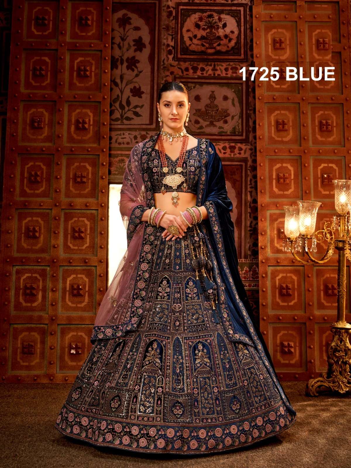 PREMIUM DESIGNER FANCY BOLLYWOOD STYLE INDIAN WEDDING BRIDAL BLUE VELVET LEHENGA CHOLI SM PAL 1725