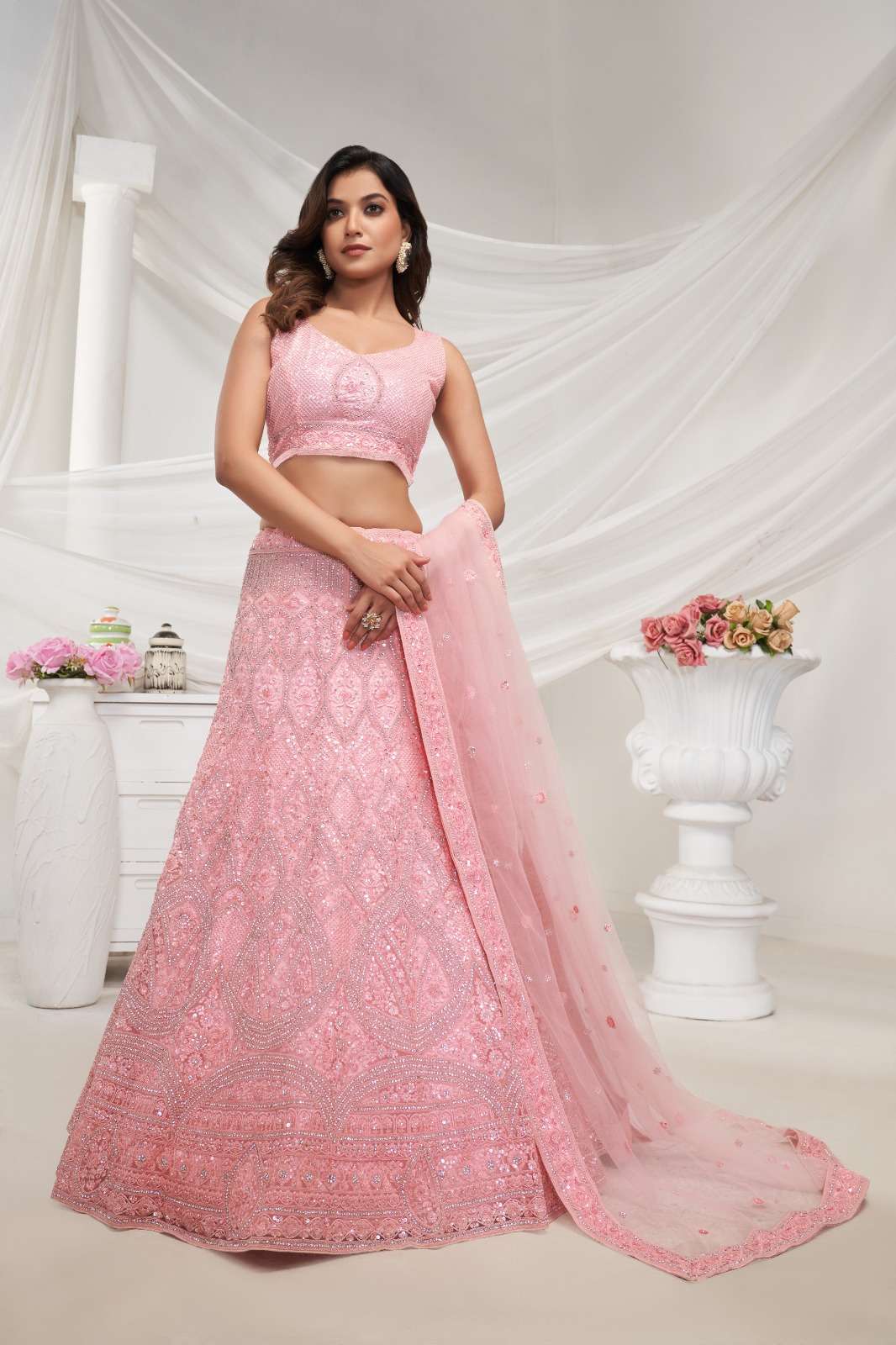 BEST QUALITY INDIAN DESIGNER BOLLYWOOD WEDDING PARTY WEAR PINK LEHENGA CHOLI AT WHOLESALE RATE SM PC 429