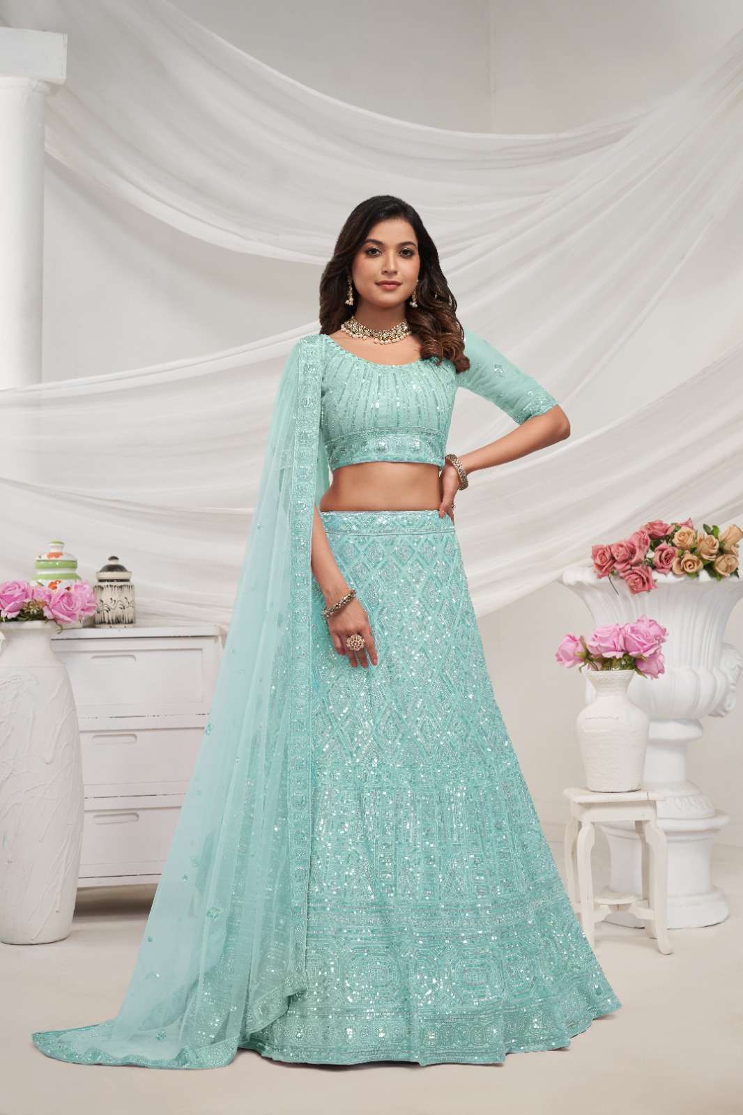 BEST QUALITY INDIAN DESIGNER BOLLYWOOD WEDDING PARTY WEAR BLUE LEHENGA CHOLI AT WHOLESALE RATE SM PC 429