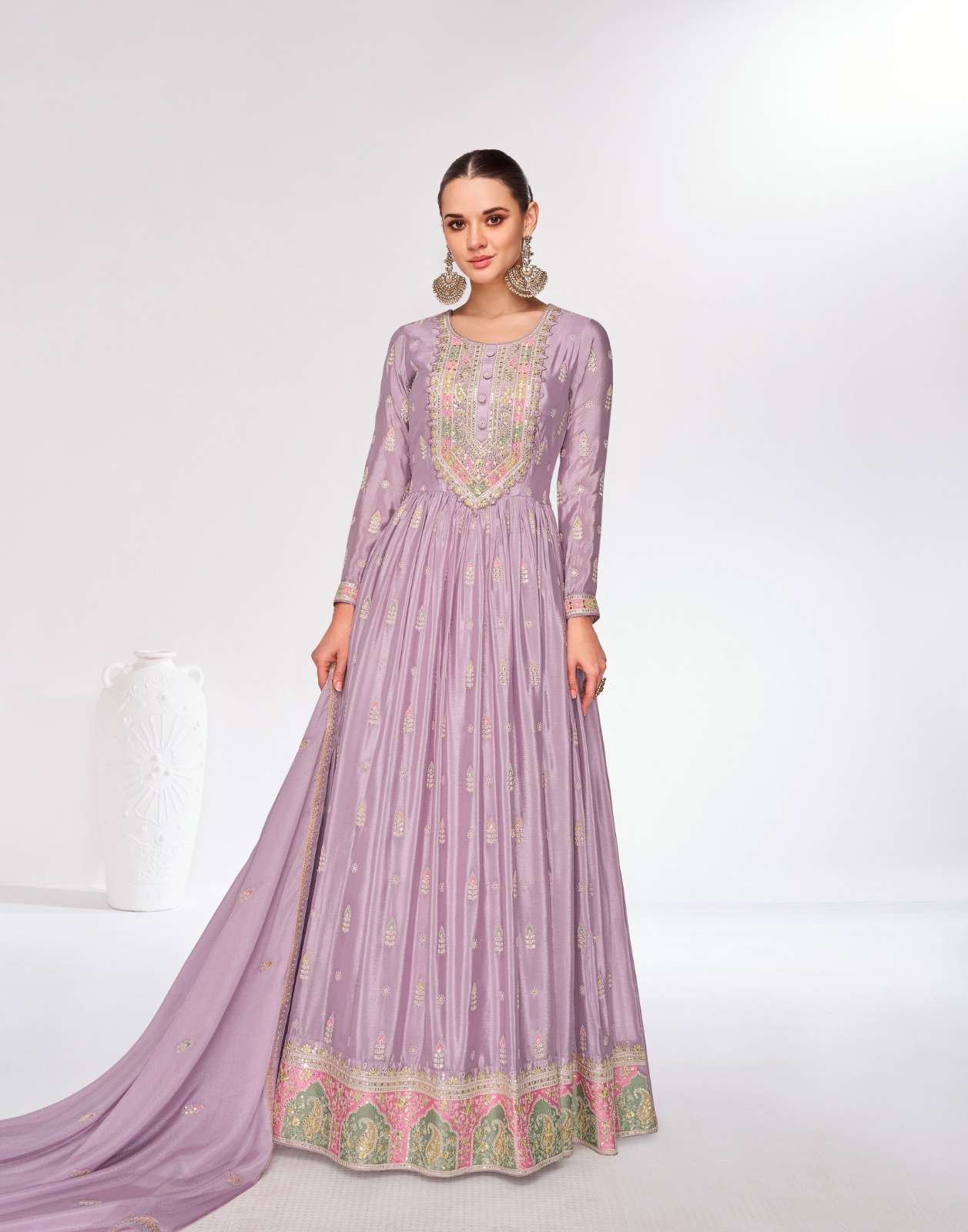 DESIGNER FANCY WEDDING PARTY WEAR FAUX GEORGETTE LAVENDER ANARKALI SALWAR SUIT GOWN AF ROSY 9982