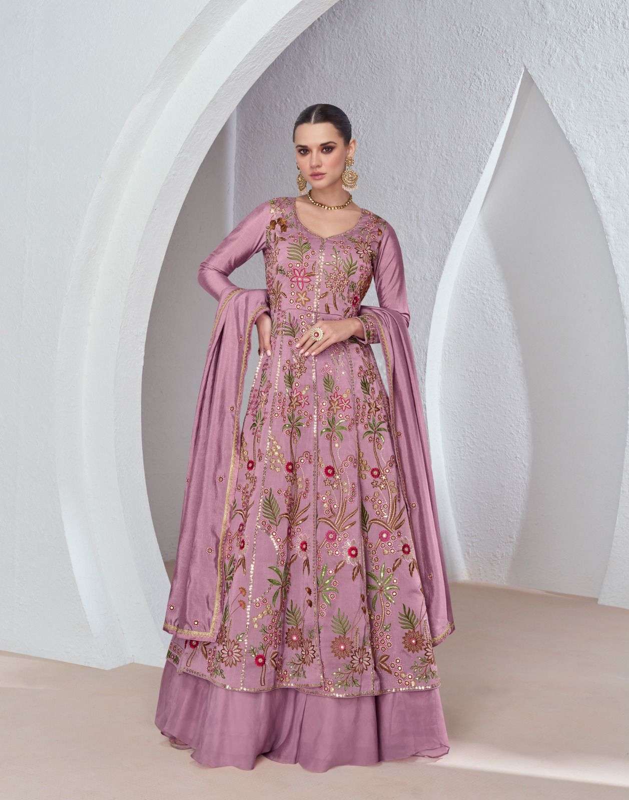 DESIGNER FANCY WEDDING PARTY WEAR FAUX GEORGETTE PINK ANARKALI SALWAR SUIT GOWN AF SABINA 9848