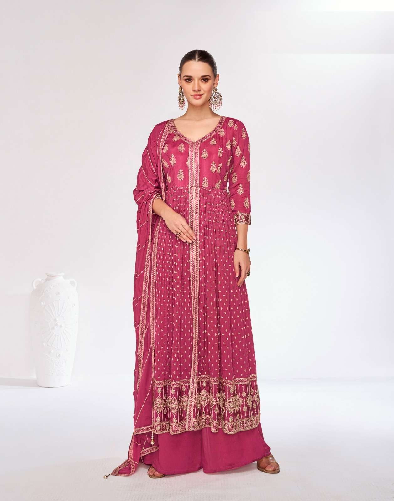 DESIGNER FANCY WEDDING PARTY WEAR FAUX GEORGETTE RANI PINK ANARKALI SALWAR SUIT GOWN AF ROSY 9980