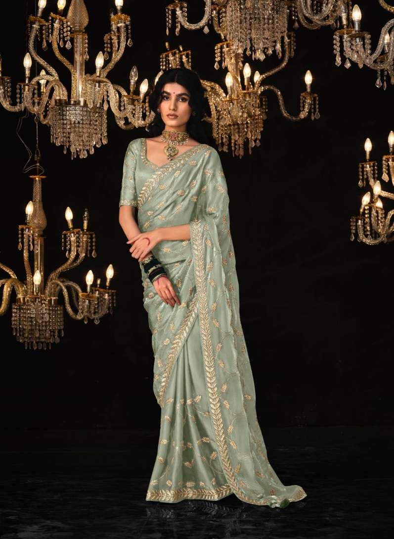 DESIGNER FANCY WEDDING PARTY WEAR INDIAN GREEN SILK SAREE SM KIMORA 5322 H