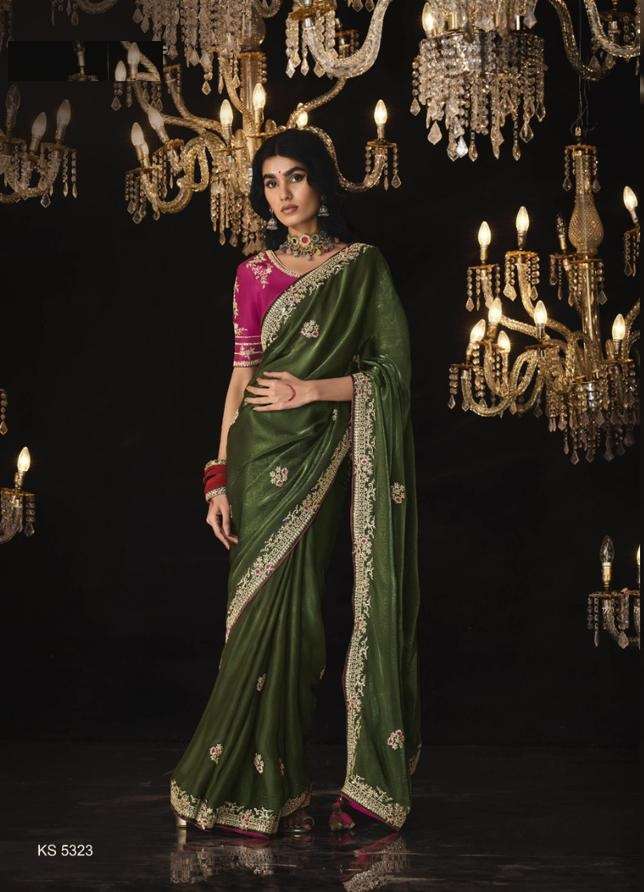 DESIGNER FANCY WEDDING PARTY WEAR INDIAN GREEN SILK SAREE SM KIMORA 5323