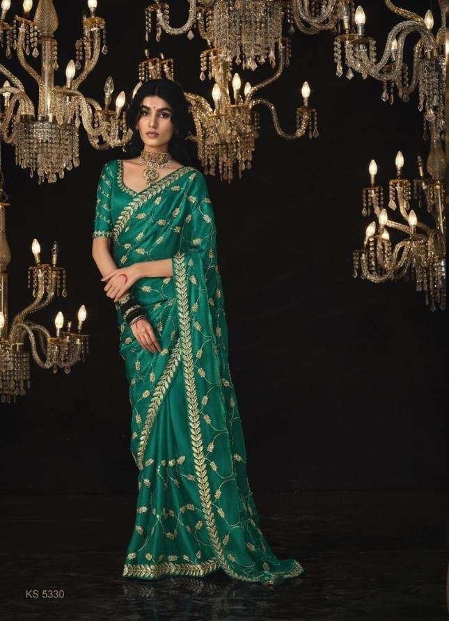 DESIGNER FANCY WEDDING PARTY WEAR INDIAN GREEN SILK SAREE SM KIMORA 5330