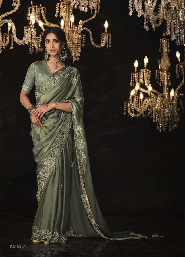 DESIGNER FANCY WEDDING PARTY WEAR INDIAN GREEN SILK SAREE SM KIMORA 5331