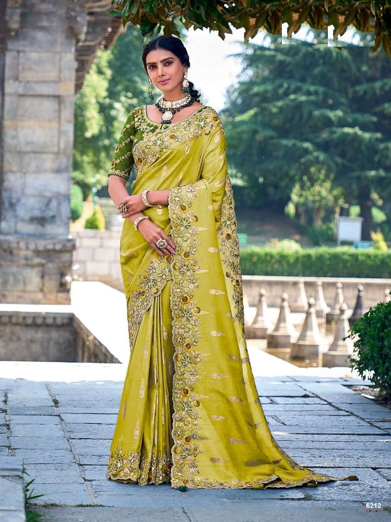 DESIGNER FANCY WEDDING PARTY WEAR INDIAN HEAVY GREEN SILK SAREE SM TATHASTU 6212