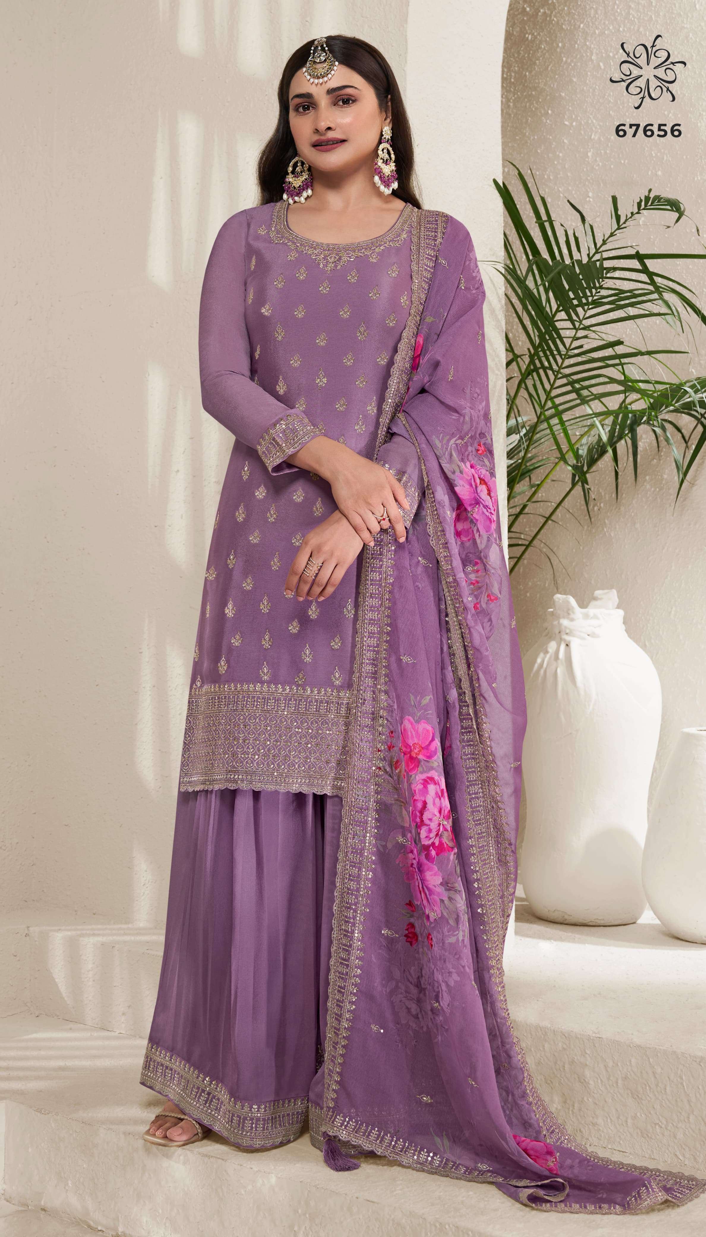 DESIGNER FANCY WEDDING PARTY WEAR INDIAN LAVENDER SHARARA PALAZZO SALWAR SUIT RH SHALINI 67656