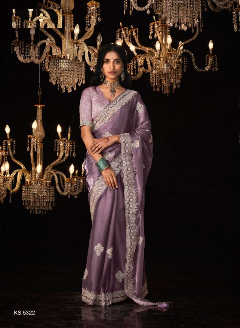 DESIGNER FANCY WEDDING PARTY WEAR INDIAN LAVENDER SILK SAREE SM KIMORA 5322