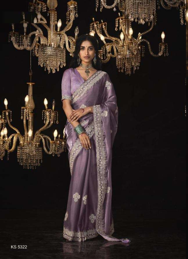 DESIGNER FANCY WEDDING PARTY WEAR INDIAN LAVENDER SILK SAREE SM KIMORA 5322