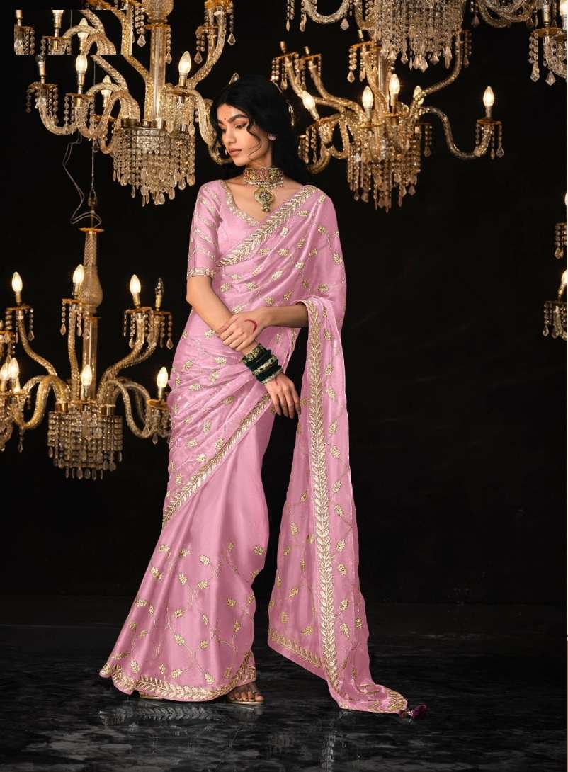 DESIGNER FANCY WEDDING PARTY WEAR INDIAN PINK SILK SAREE SM KIMORA 5322 E