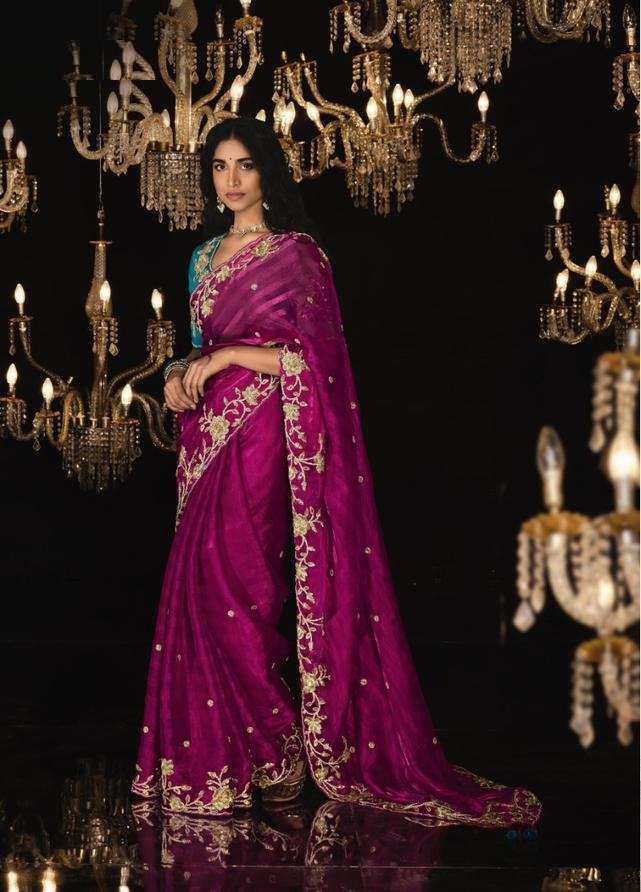 DESIGNER FANCY WEDDING PARTY WEAR INDIAN PINK SILK SAREE SM KIMORA 5329